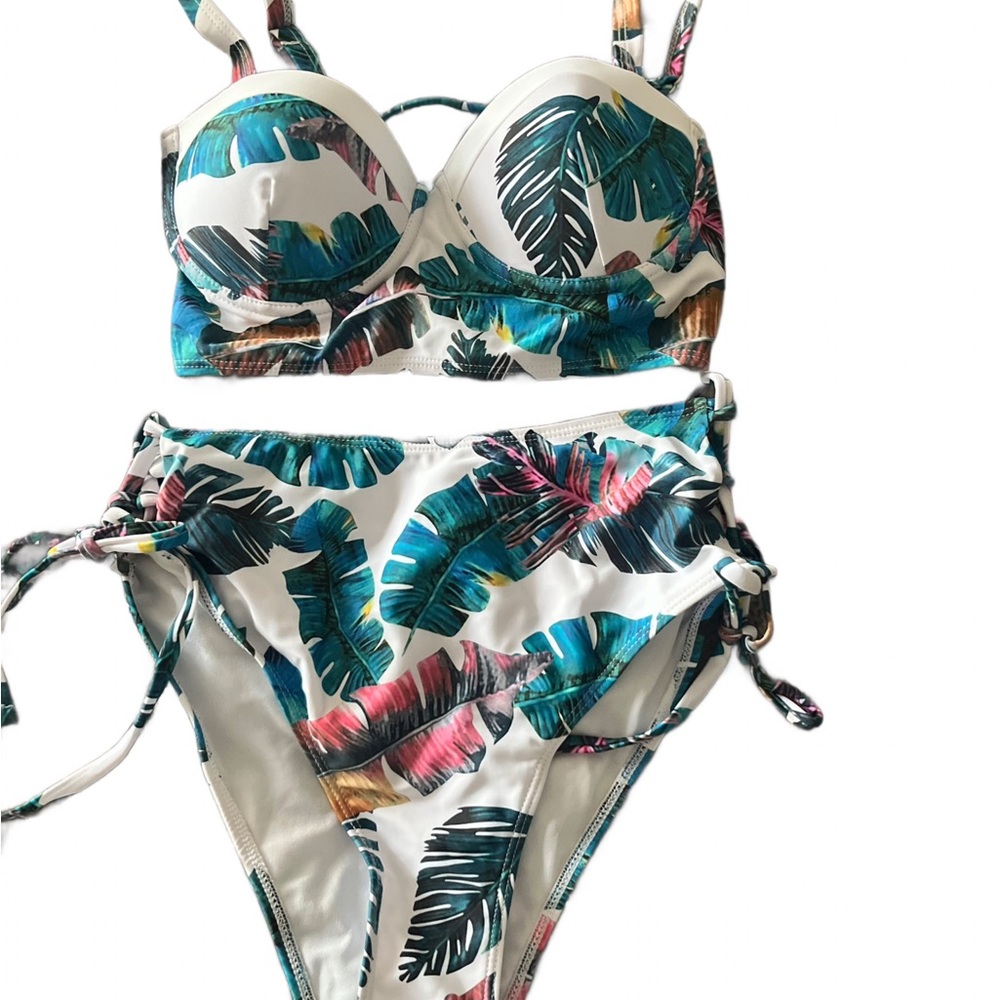 Tropical Leaf Print Bikini Set